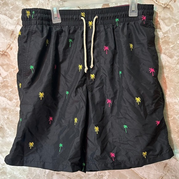 Old Navy Other - Old Navy Men's Black Palm Tree Swim Trunks Shorts Size Medium Elastic Drawstring